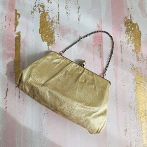 Rare Vintage Golden Handbag Metal Chain Evening Purse Clutch Bag Collectible